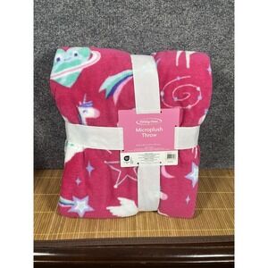 Holiday Home Micro Plush‎ Throw Pink Unicorns and Hearts 50" X 60" Blanket NEW